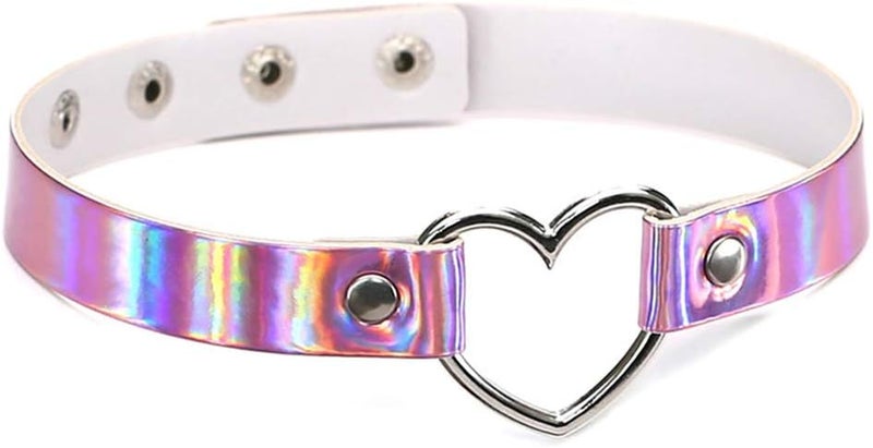 ETHOON Love Heart Adjustable Leather Choker Punk PU Necklace Goth Choker Soft Collar Chain for Women - Image 1